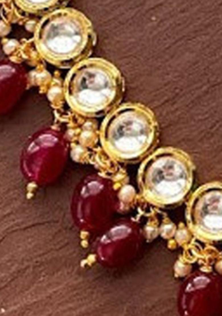Maroon Kundan Stone Work Alloy Necklace Set