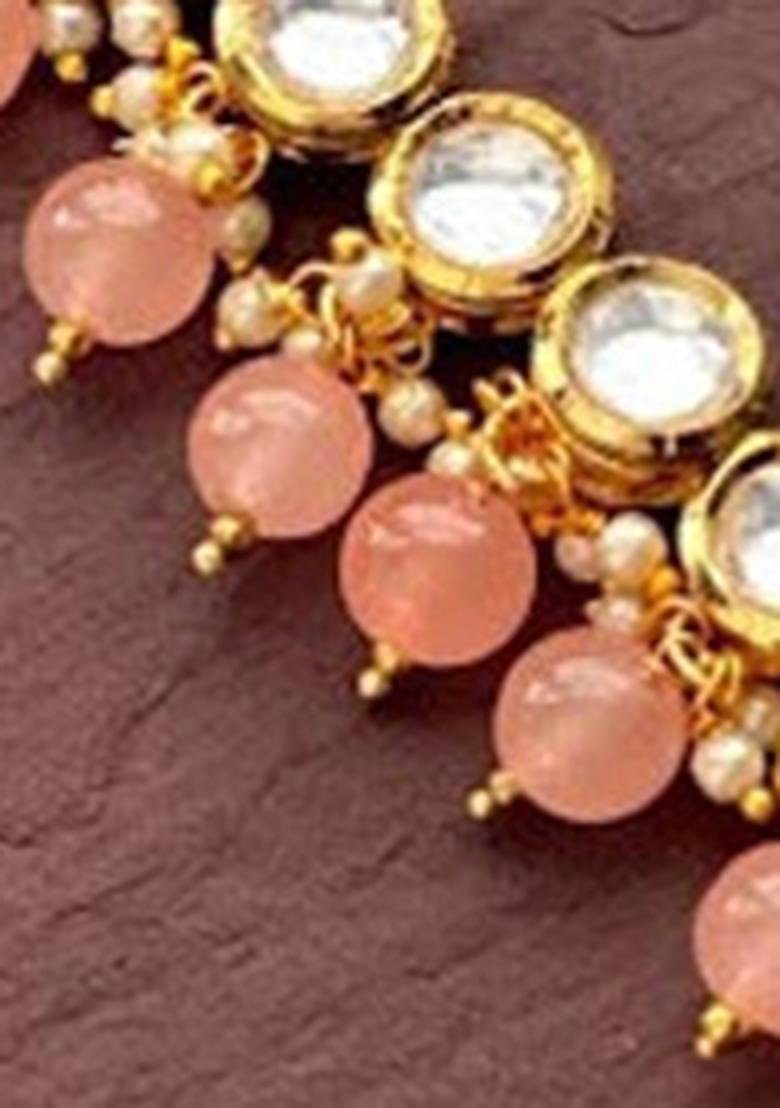Peach Kundan Stone Work Alloy Necklace Set