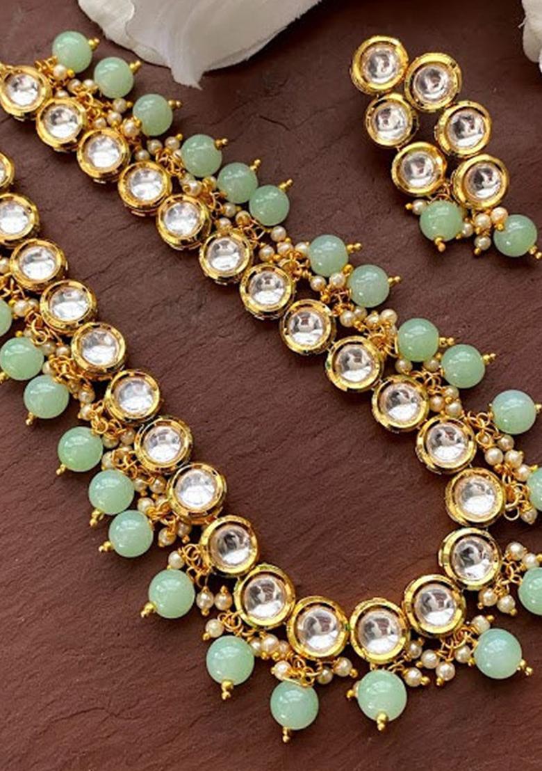 Sea Green Kundan Stone Work Alloy Necklace Set