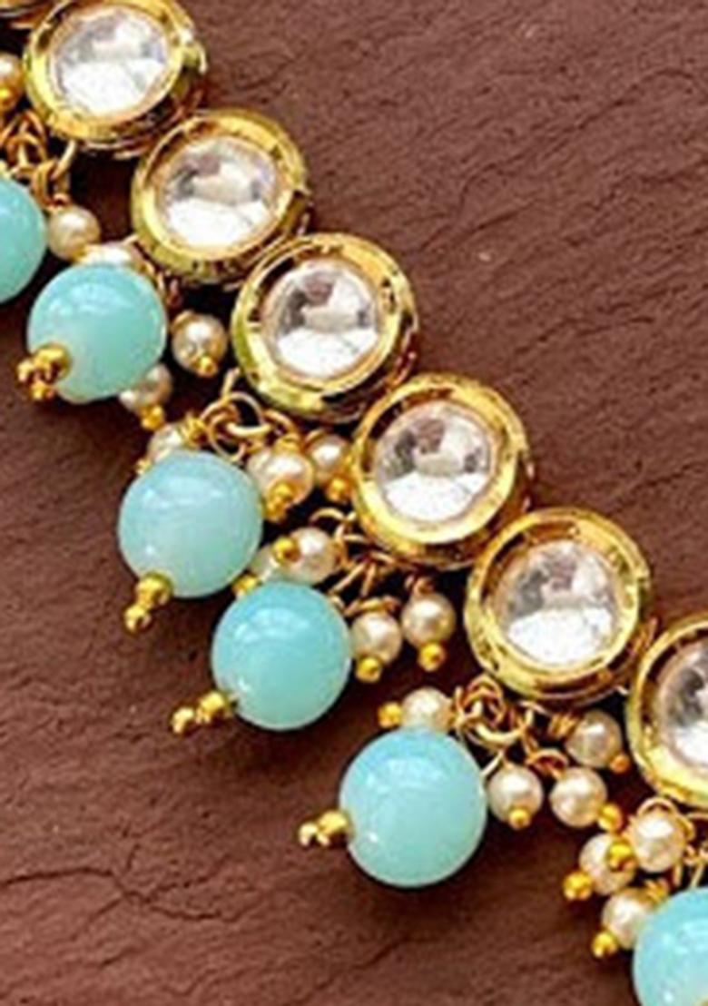 Sky Blue Kundan Stone Work Alloy Necklace Set