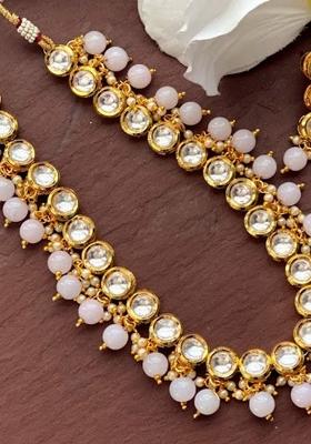 Light Purple Kundan Stone Work Alloy Necklace Set