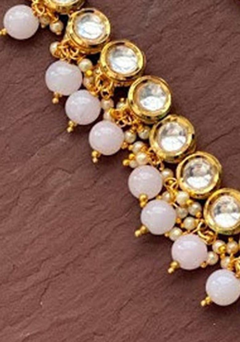 Light Purple Kundan Stone Work Alloy Necklace Set