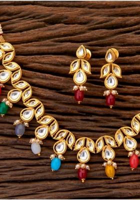 Multicolor Kundan Stone Work Alloy Necklace Set