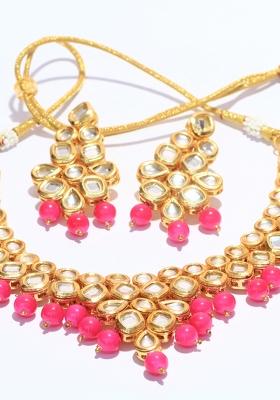 Pink Kundan Stone Work Alloy Necklace Set