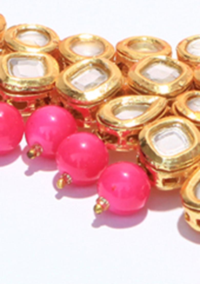 Pink Kundan Stone Work Alloy Necklace Set