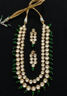 Bottle Green Kundan Stone Work Alloy Necklace Set