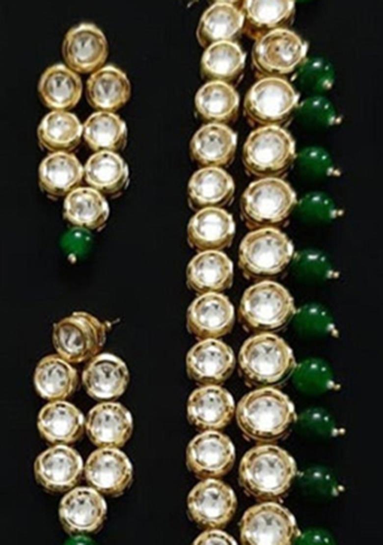 Bottle Green Kundan Stone Work Alloy Necklace Set