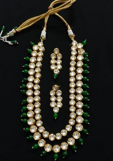 Bottle Green Kundan Stone Work Alloy Necklace Set