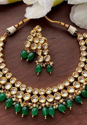 Green Kundan Stone Work Alloy Necklace Set