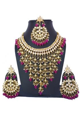 Pink Kundan Stone Work Alloy Necklace Set