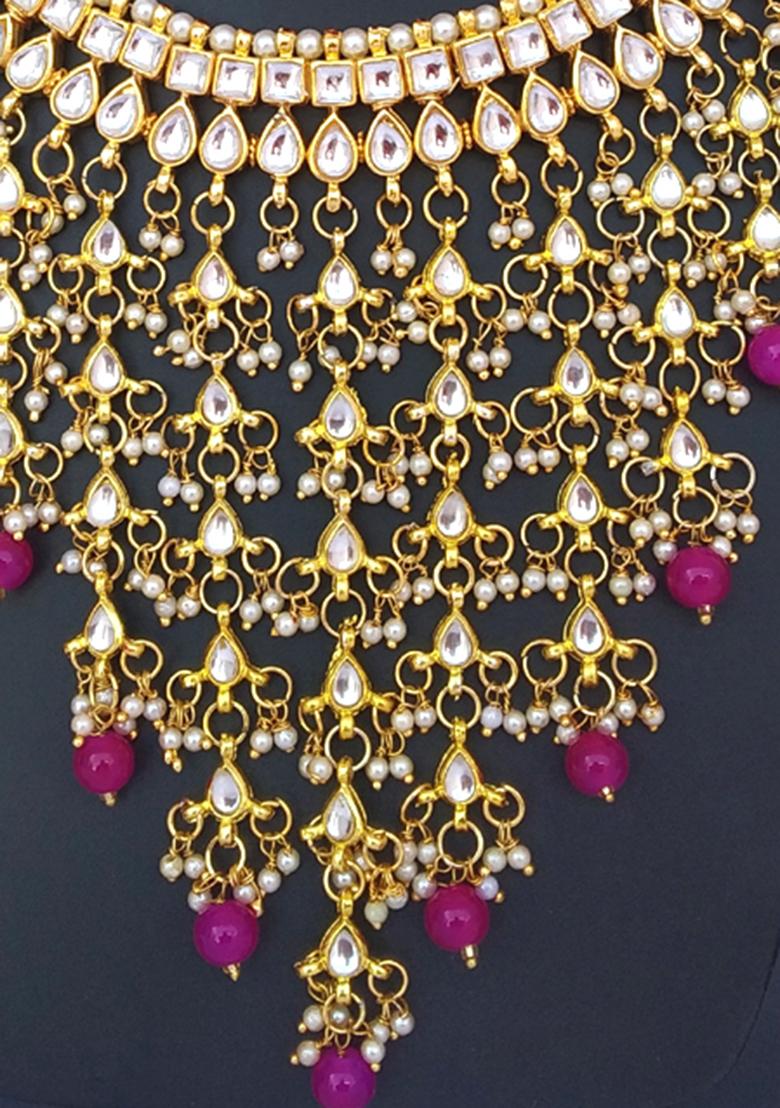 Pink Kundan Stone Work Alloy Necklace Set