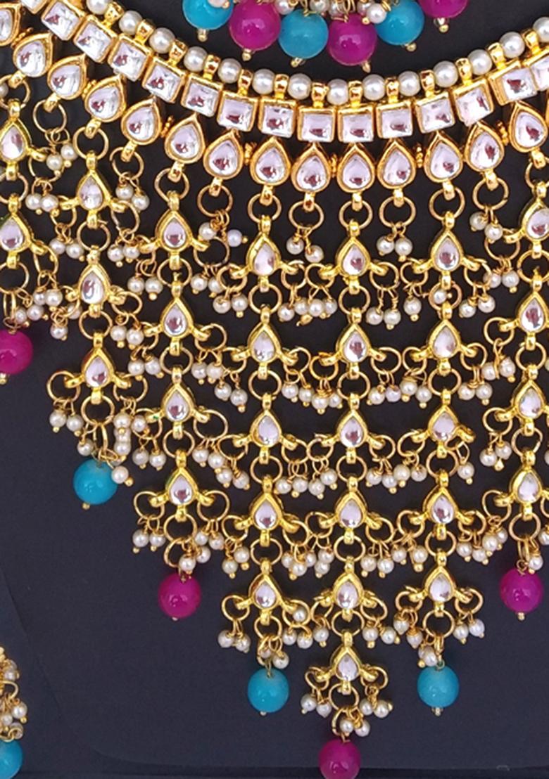 Multicolor Kundan Stone Work Alloy Necklace Set