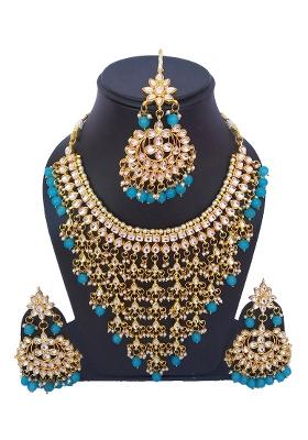 Sky Blue Kundan Stone Work Alloy Necklace Set