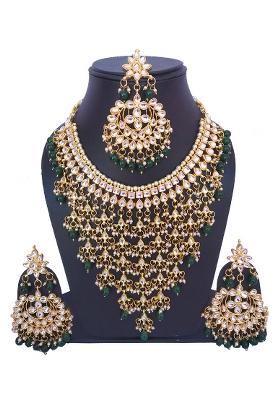 Bottle Green Kundan Stone Work Alloy Necklace Set
