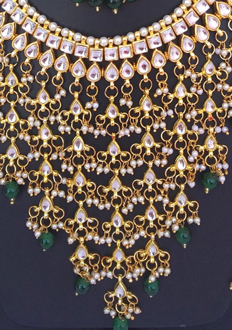 Bottle Green Kundan Stone Work Alloy Necklace Set