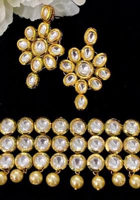 Golden Kundan Stone Work Alloy Necklace Set