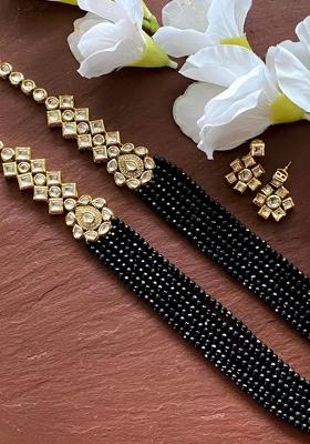 Black Kundan Stone Work Alloy Necklace Set