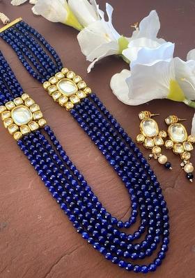 Blue Kundan Stone Work Alloy Necklace Set