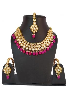 Pink Kundan Stone Work Alloy Necklace Set