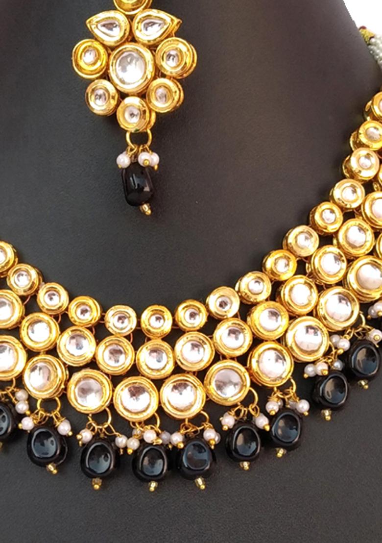 Black Kundan Stone Work Alloy Necklace Set