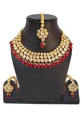 Red Kundan Stone Work Alloy Necklace Set