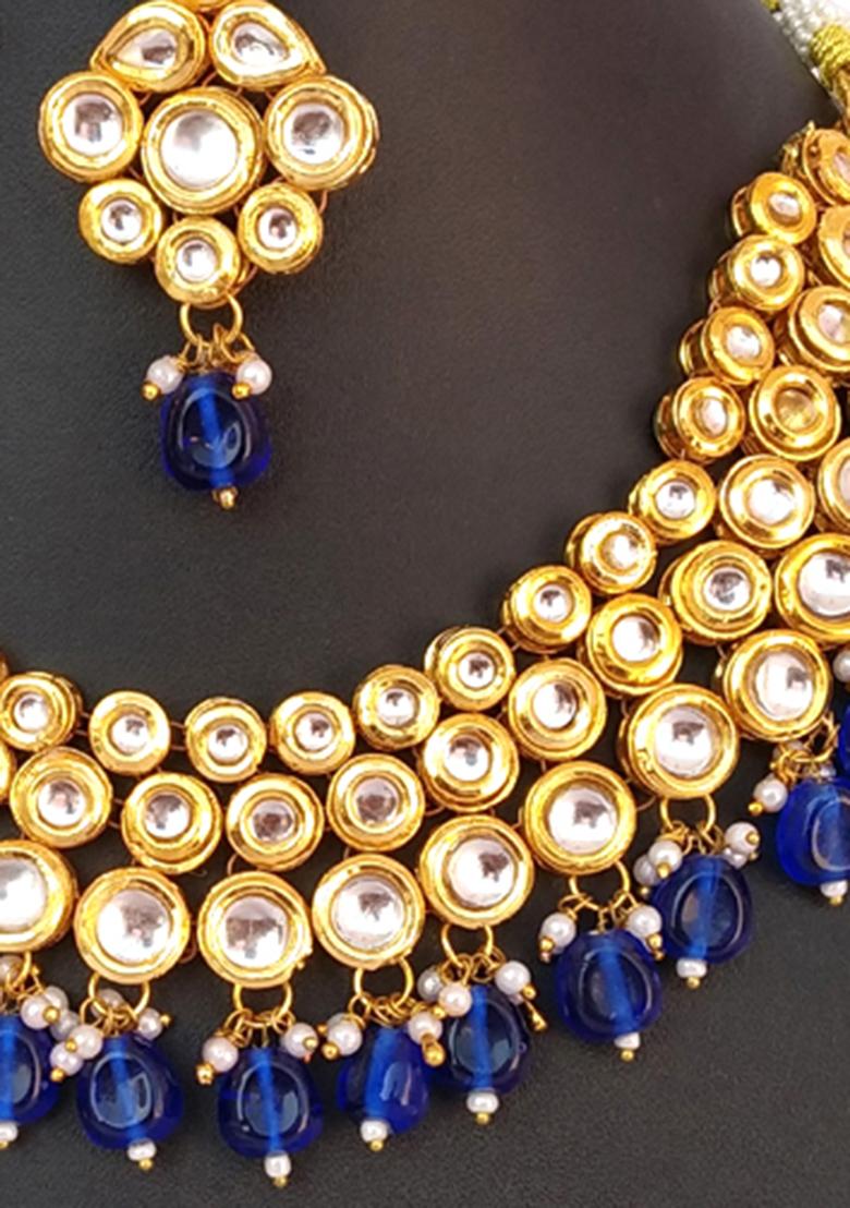 Blue Kundan Stone Work Alloy Necklace Set