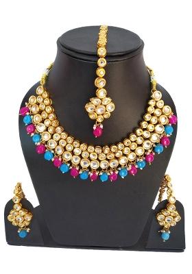 Multicolor Kundan Stone Work Alloy Necklace Set