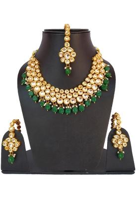 Green Kundan Stone Work Alloy Necklace Set