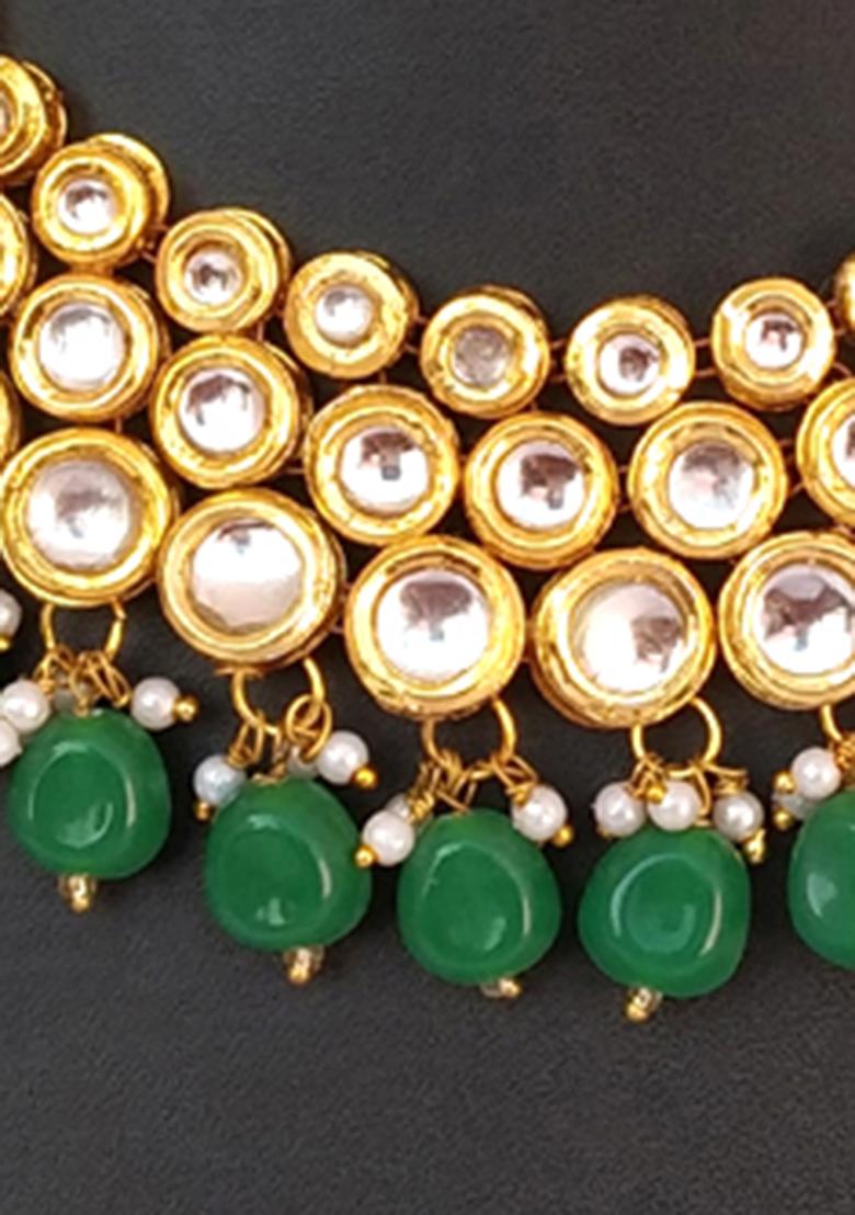 Green Kundan Stone Work Alloy Necklace Set