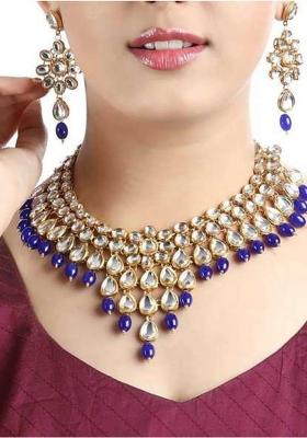 Blue Kundan Stone Work Alloy Necklace Set