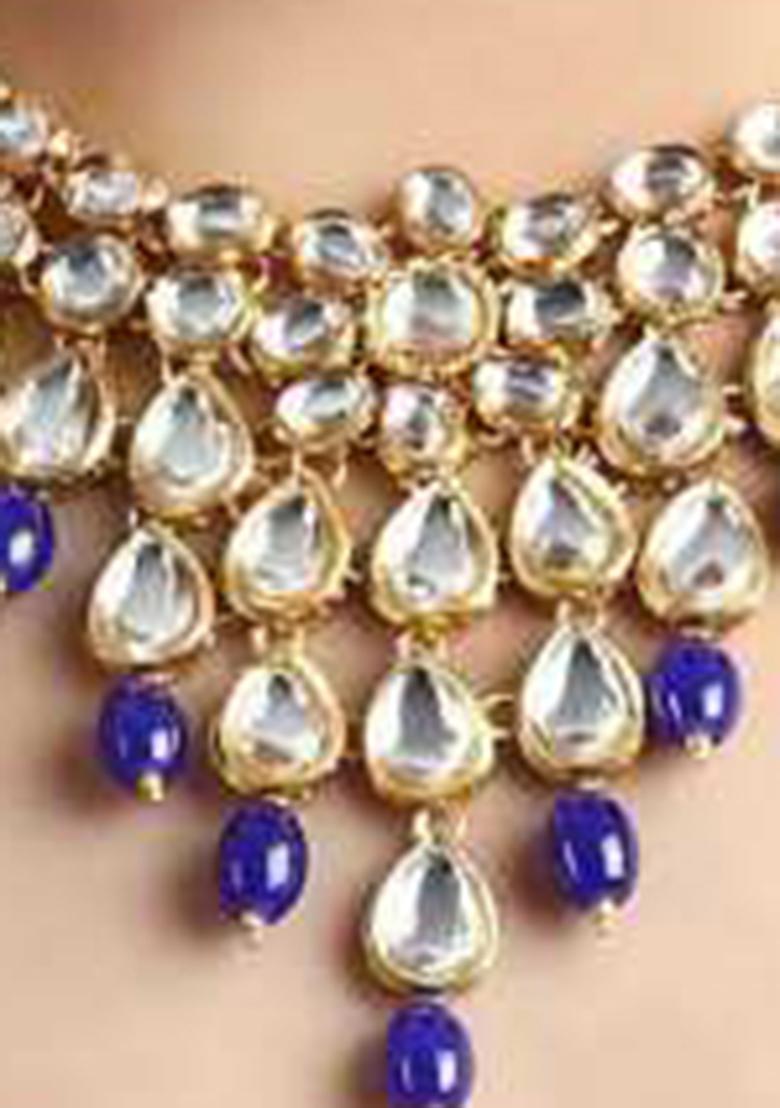 Blue Kundan Stone Work Alloy Necklace Set