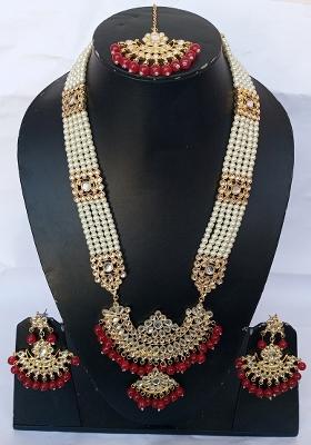 Red Kundan Stone Work Alloy Jewellery Set