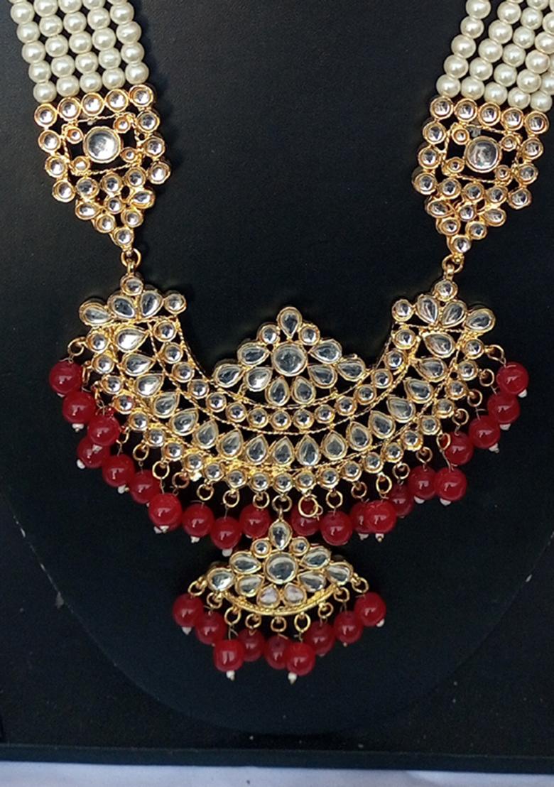Red Kundan Stone Work Alloy Jewellery Set