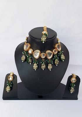 Sky Blue Kundan Stone Work Alloy Jewellery Set