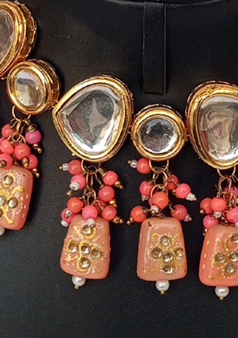 Light Pink Kundan Stone Work Alloy Jewellery Set