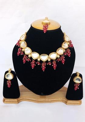 Mehendi Green Kundan Stone Work Alloy Jewellery Set