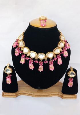 Purple Kundan Stone Work Alloy Jewellery Set