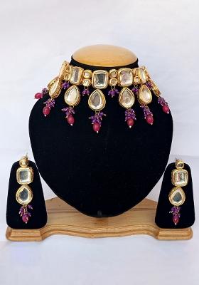 Light Pink Kundan Stone Work Alloy Jewellery Set