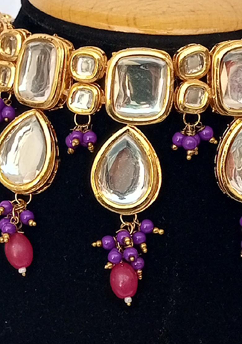 Light Pink Kundan Stone Work Alloy Jewellery Set