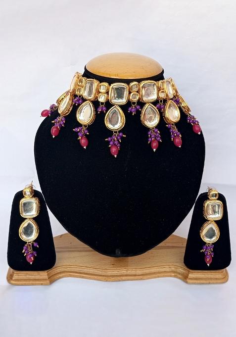 Light Pink Kundan Stone Work Alloy Jewellery Set