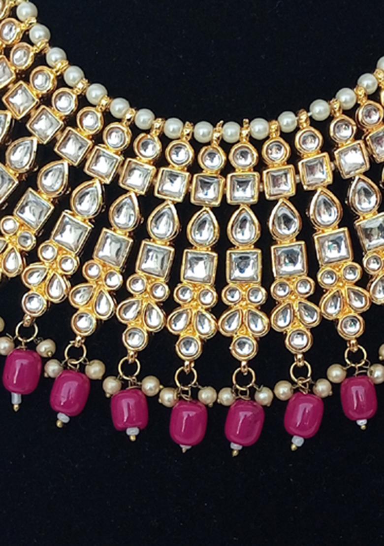 Peach Kundan Stone Work Alloy Jewellery Set