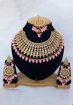 Pink Kundan Stone Work Alloy Jewellery Set