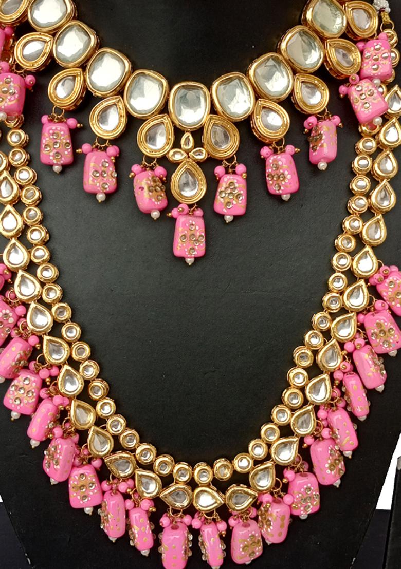 Light Orange Kundan Stone Work Alloy Jewellery Set