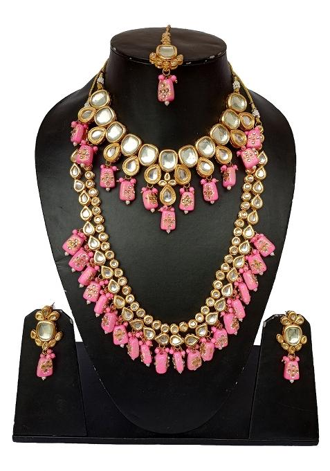 Light Orange Kundan Stone Work Alloy Jewellery Set