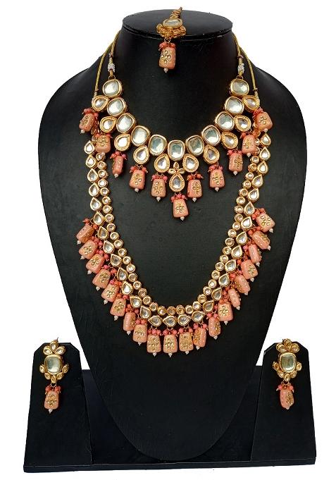 Light Green Kundan Stone Work Alloy Jewellery Set
