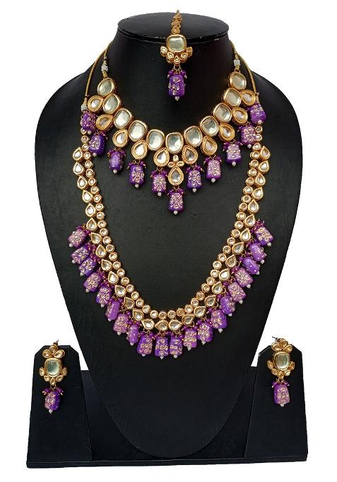 Pink Kundan Stone Work Alloy Jewellery Set