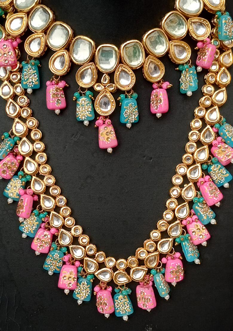Sky Blue Kundan Stone Work Alloy Jewellery Set