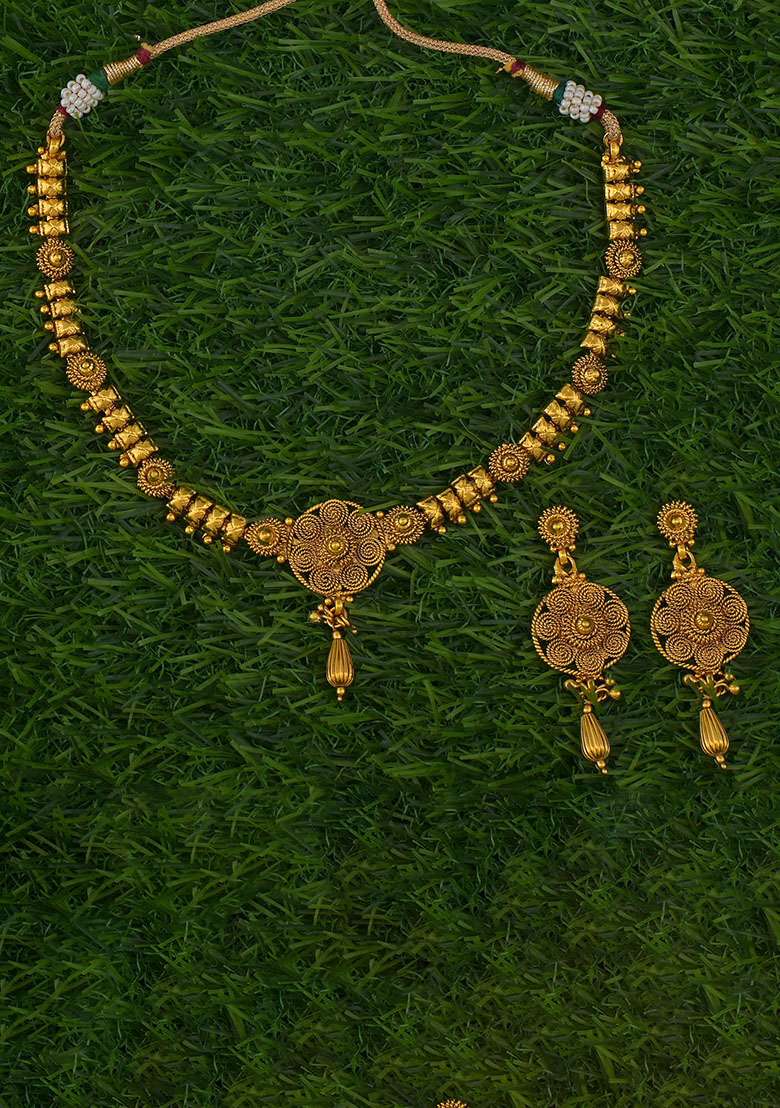 Golden White Polki Necklace - Indya