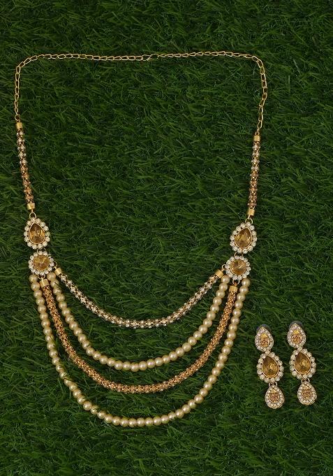 Golden White Kundan Necklace