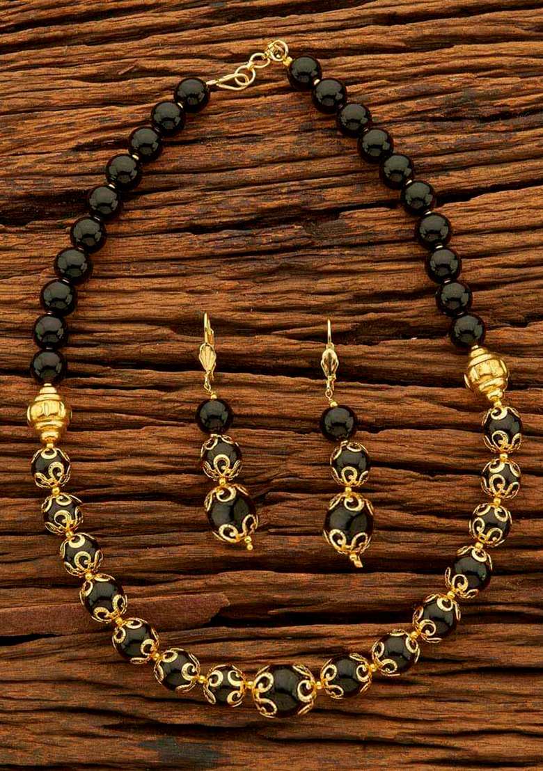 Golden Black Onyx Beads Mala - Indya